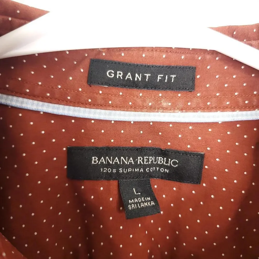Banana Republic Shirt Mens L Grant Fit 120s Supima Cotton Polka Dot Career